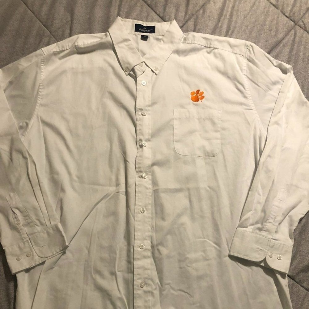 Vansport Clemson Tigers Mens 3X White Long Sleeve Button Down Shirt Embroidered